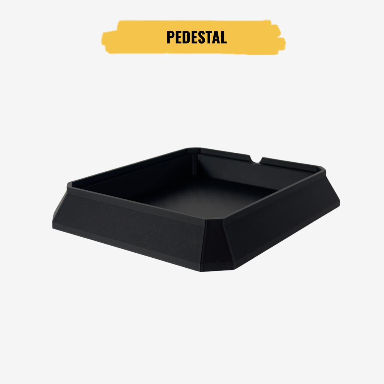 Black pedestal on a white background with 'PEDESTAL' label above it.
